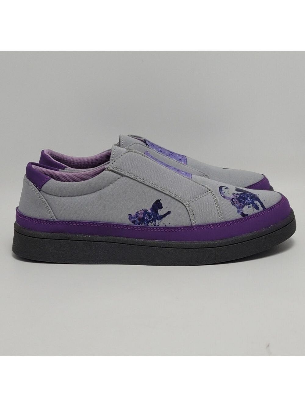 Playful Pets Slip-On Elastic Top Canvas Sneakers Cat Design Size 9